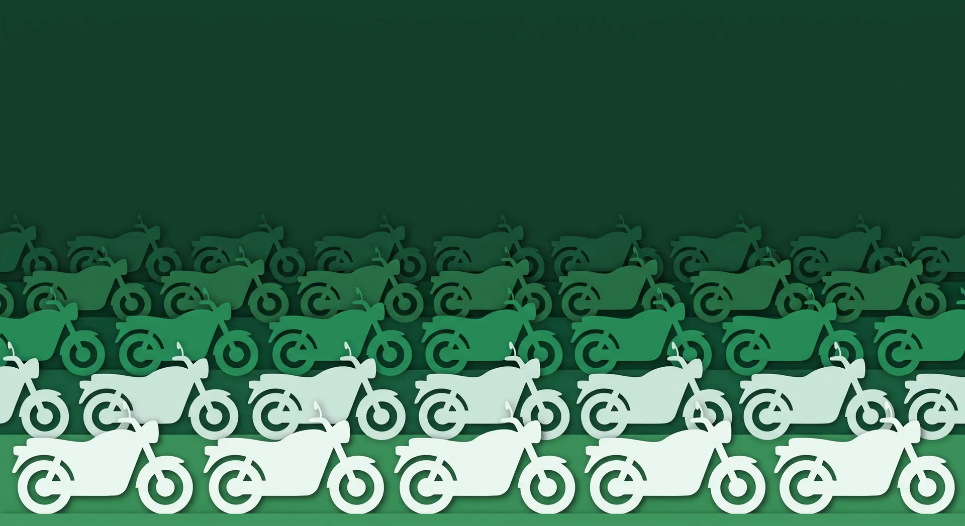 Rows of motorbikes in a yard, seen flat from the side, receding in tonal layers